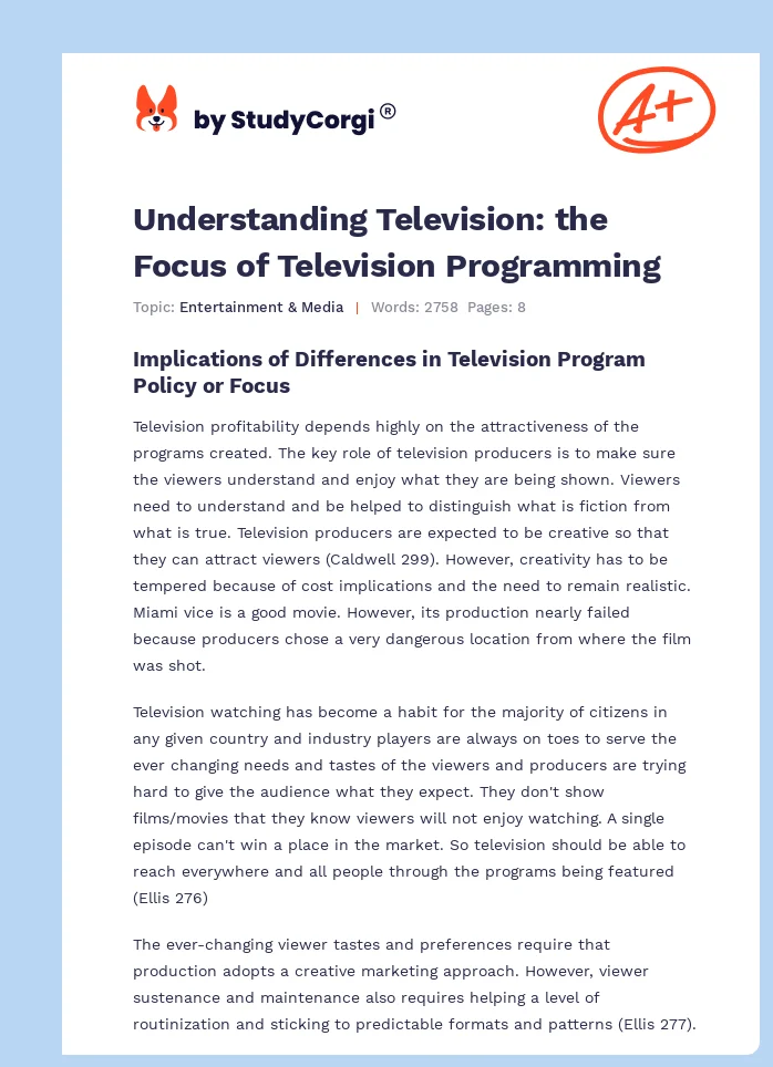 Understanding Television: the Focus of Television Programming. Page 1