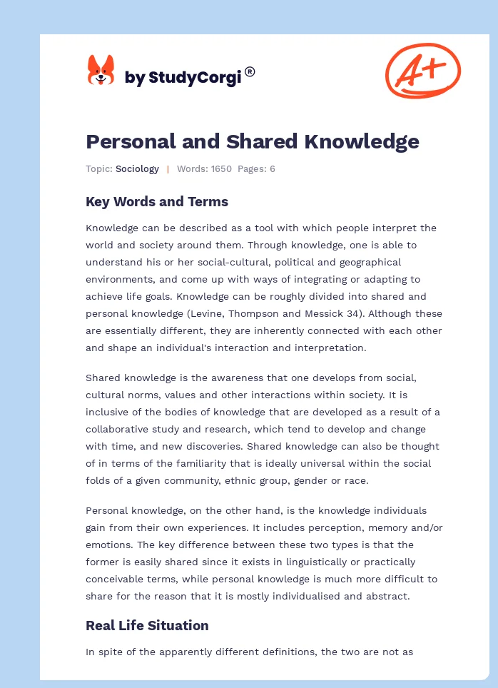 Personal and Shared Knowledge. Page 1