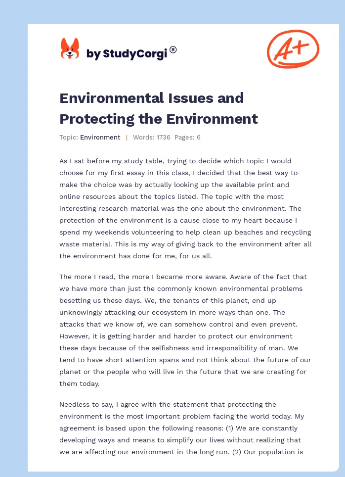 Environmental Issues and Protecting the Environment. Page 1