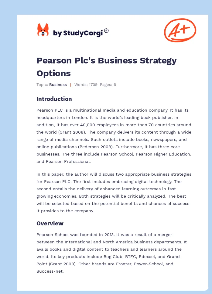 Pearson Plc's Business Strategy Options. Page 1