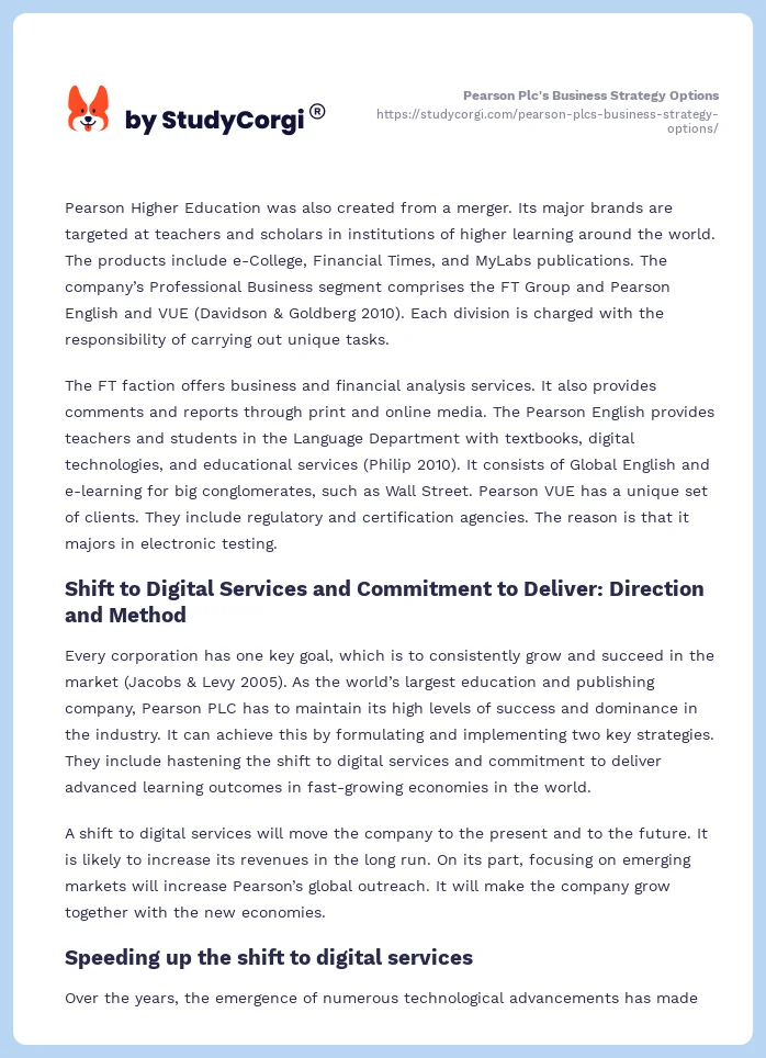 Pearson Plc's Business Strategy Options. Page 2