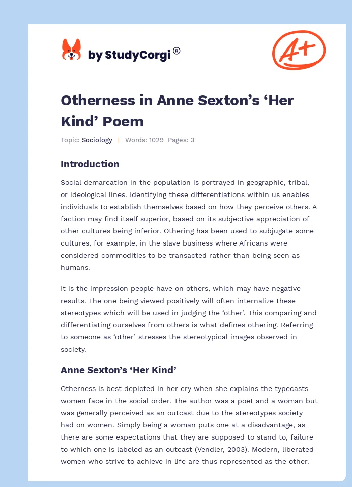 Otherness in Anne Sexton’s ‘Her Kind’ Poem. Page 1