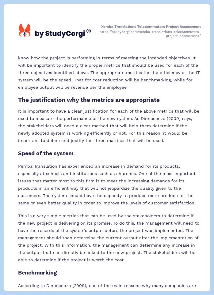 Xemba Translations Telecommuters Project Assessment. Page 2