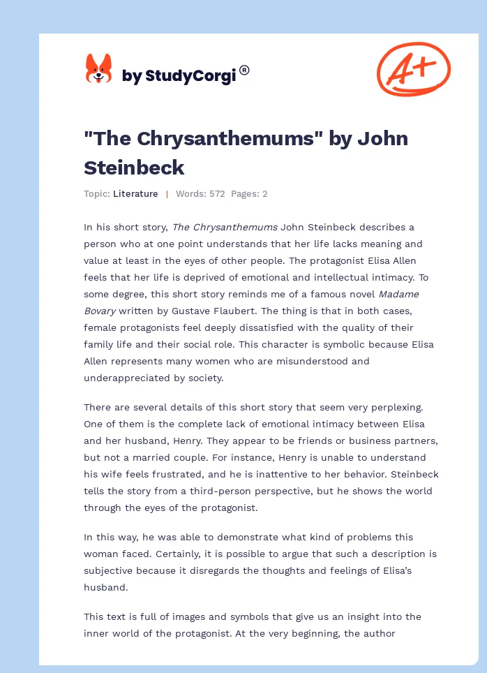 "The Chrysanthemums" by John Steinbeck. Page 1
