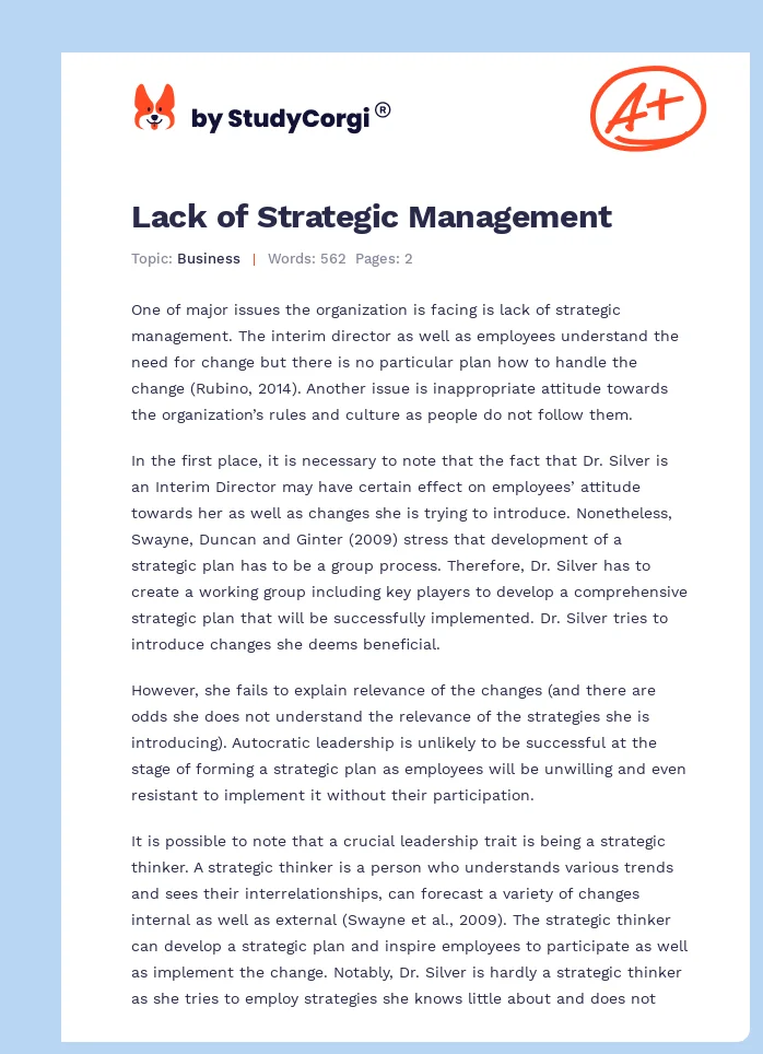 Lack of Strategic Management. Page 1