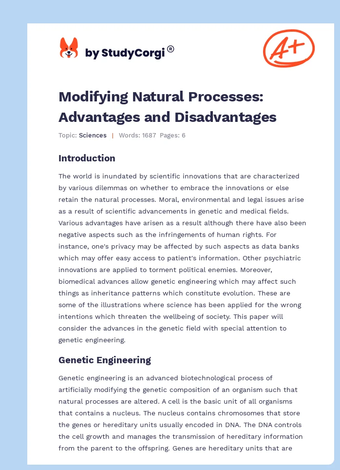 Modifying Natural Processes: Advantages and Disadvantages. Page 1