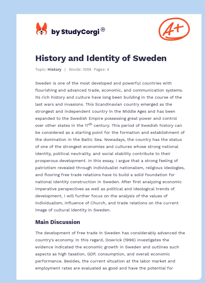 History and Identity of Sweden. Page 1