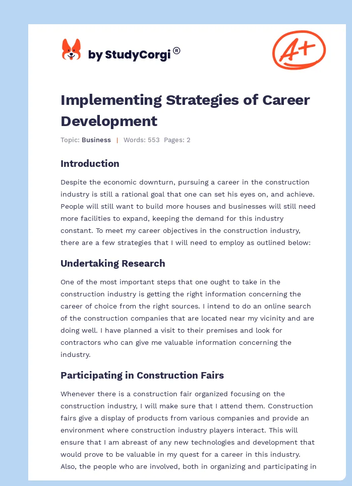 Implementing Strategies of Career Development. Page 1