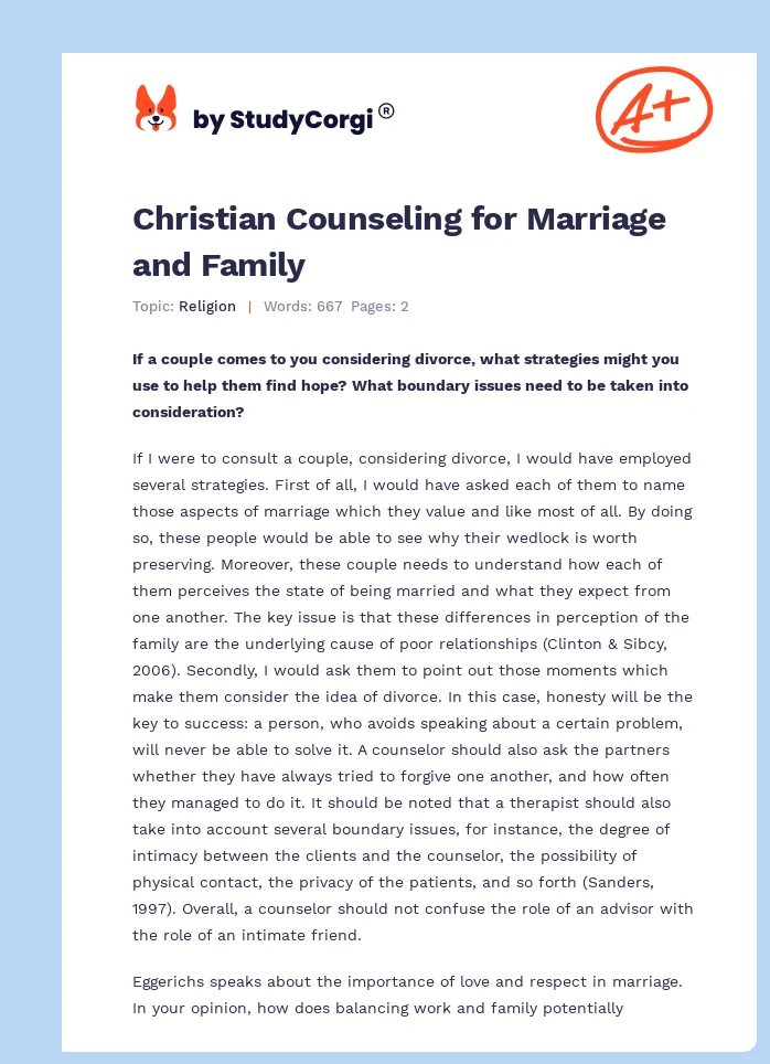 Christian Counseling for Marriage and Family. Page 1