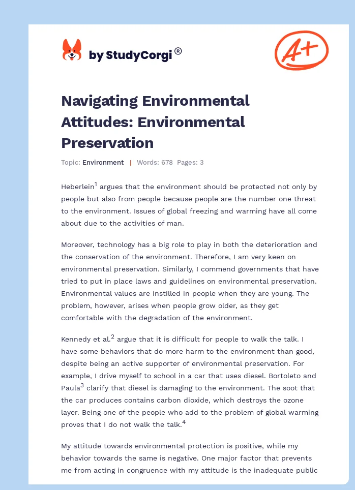 Navigating Environmental Attitudes: Environmental Preservation. Page 1
