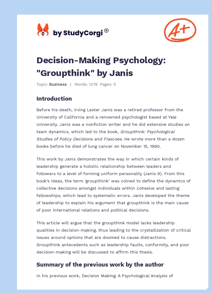 Decision-Making Psychology: "Groupthink" by Janis. Page 1