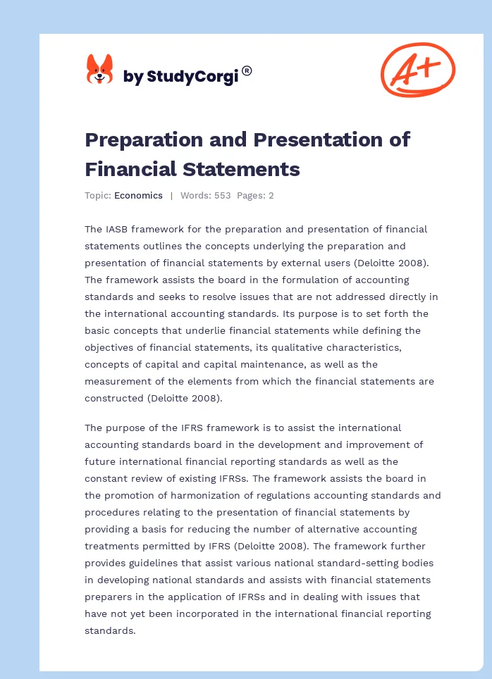 Preparation and Presentation of Financial Statements. Page 1
