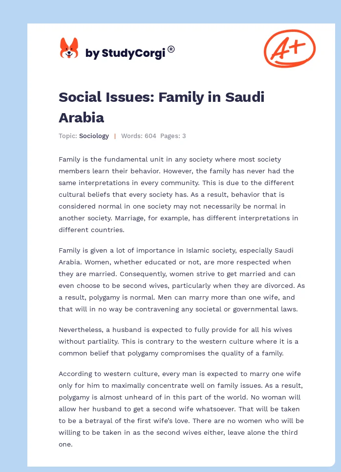 Social Issues: Family in Saudi Arabia. Page 1