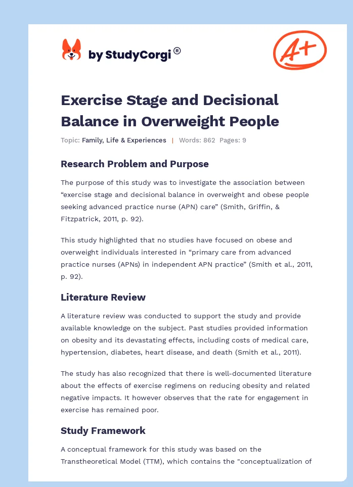 Exercise Stage and Decisional Balance in Overweight People. Page 1