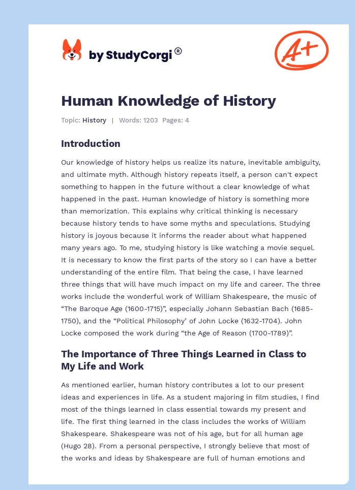 Human Knowledge of History. Page 1