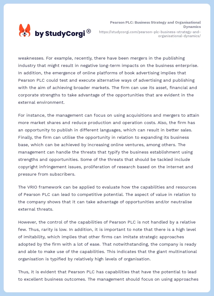 Pearson PLC: Business Strategy and Organisational Dynamics. Page 2