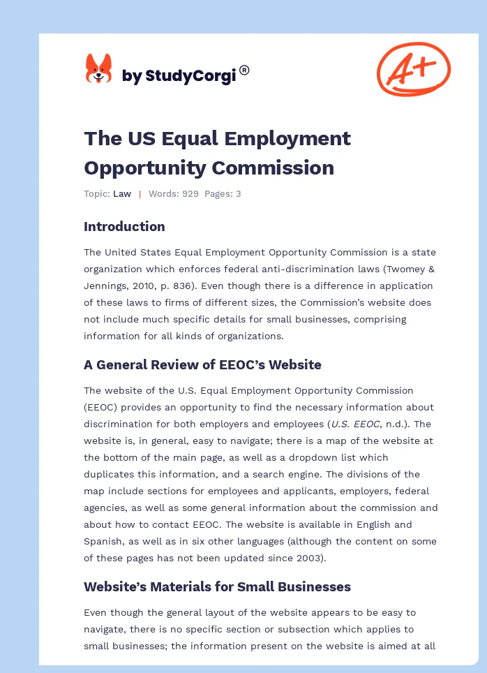 The US Equal Employment Opportunity Commission. Page 1
