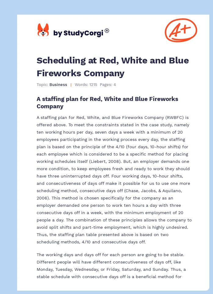 Scheduling at Red, White and Blue Fireworks Company. Page 1