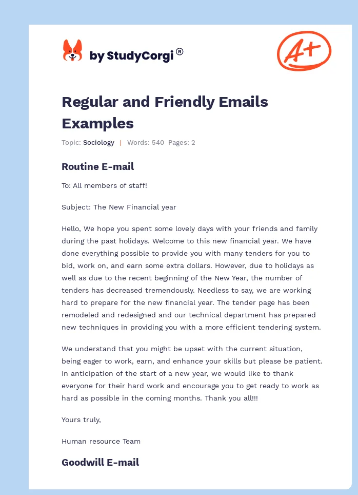Regular and Friendly Emails Examples. Page 1