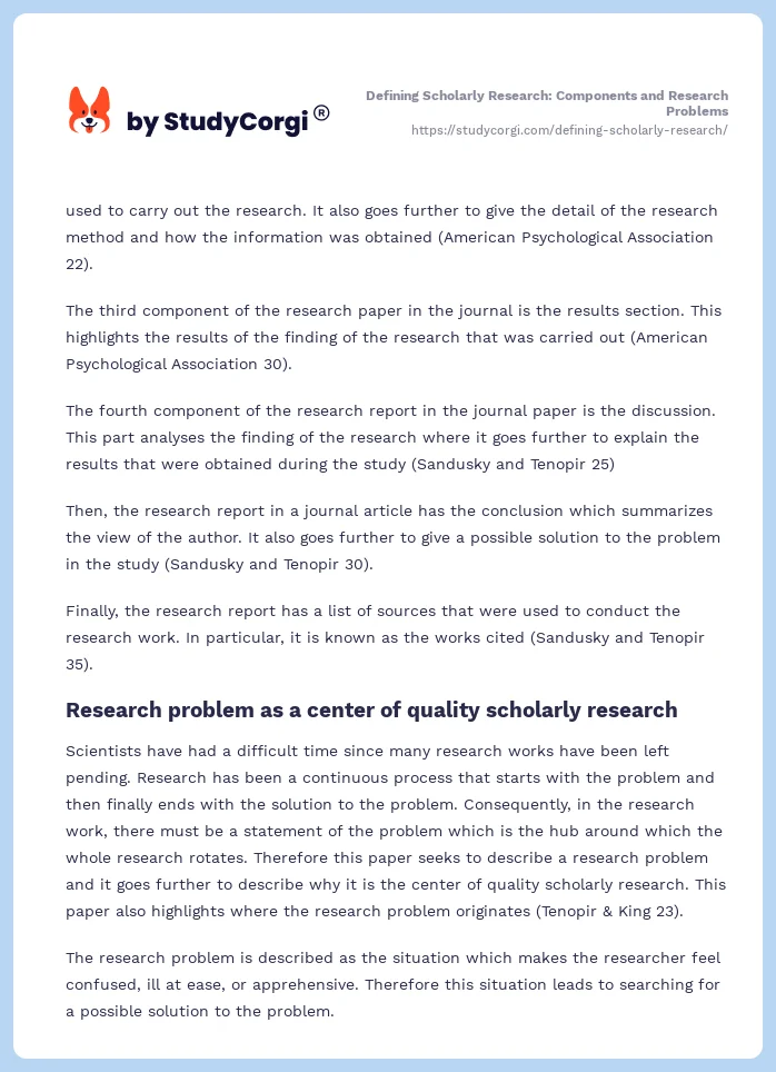 Defining Scholarly Research: Components and Research Problems. Page 2