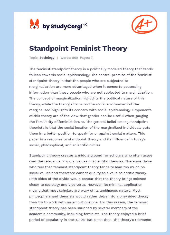 Standpoint Feminist Theory. Page 1