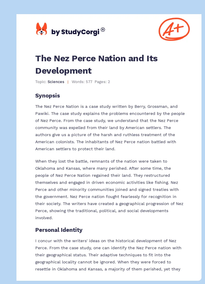The Nez Perce Nation and Its Development. Page 1