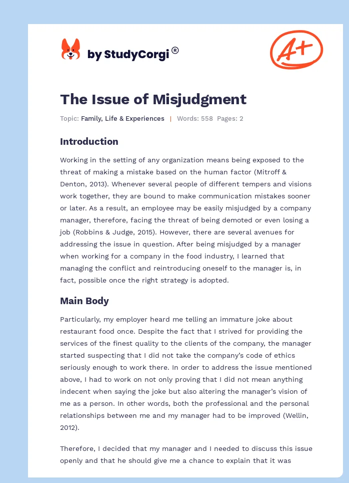 The Issue of Misjudgment. Page 1