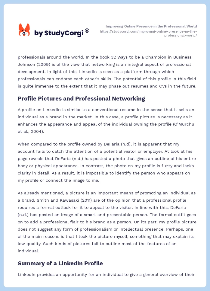 Improving Online Presence in the Professional World. Page 2