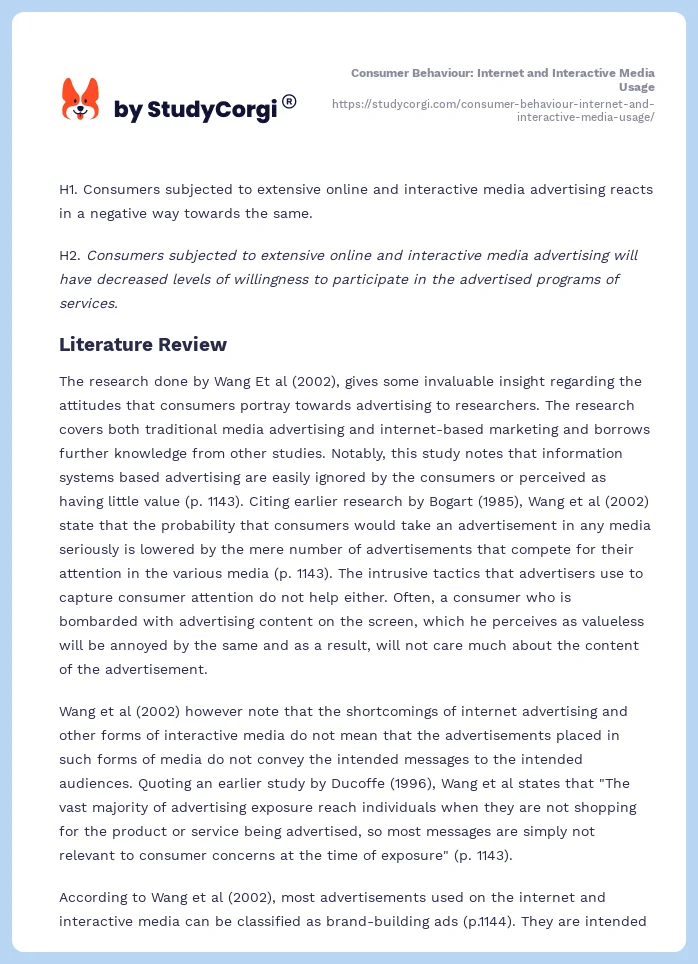 Consumer Behaviour: Internet and Interactive Media Usage. Page 2