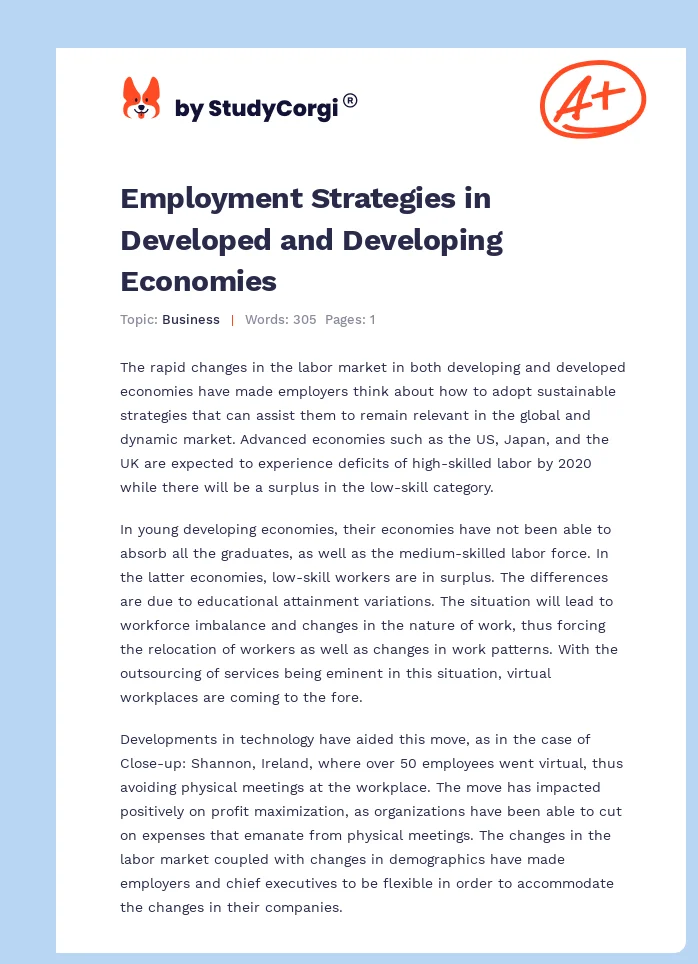 Employment Strategies in Developed and Developing Economies. Page 1