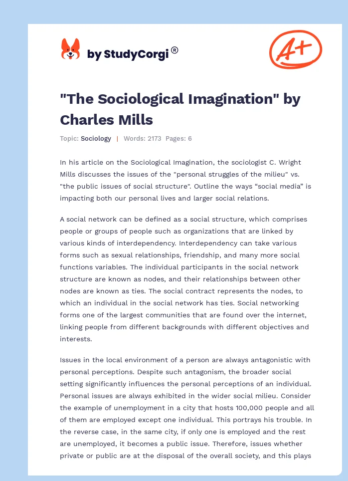 "The Sociological Imagination" by Charles Mills. Page 1
