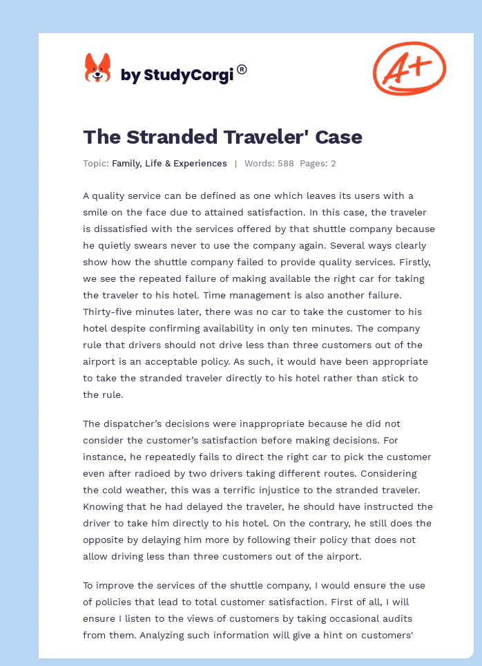 The Stranded Traveler' Case. Page 1