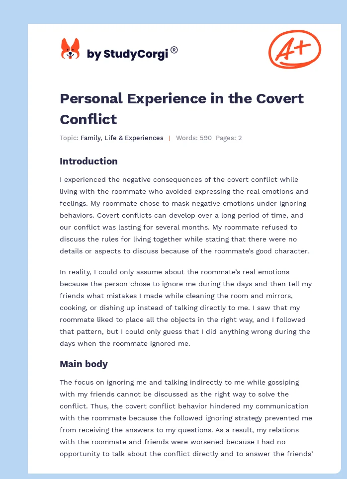 Personal Experience in the Covert Conflict. Page 1