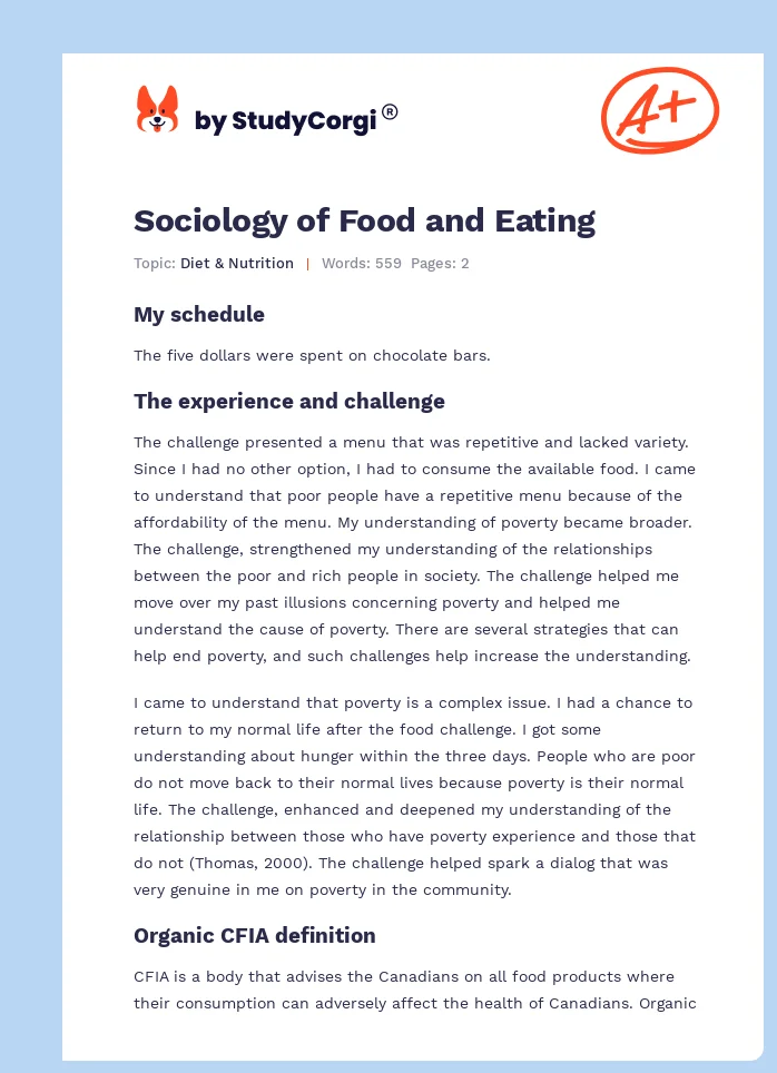 Sociology of Food and Eating. Page 1