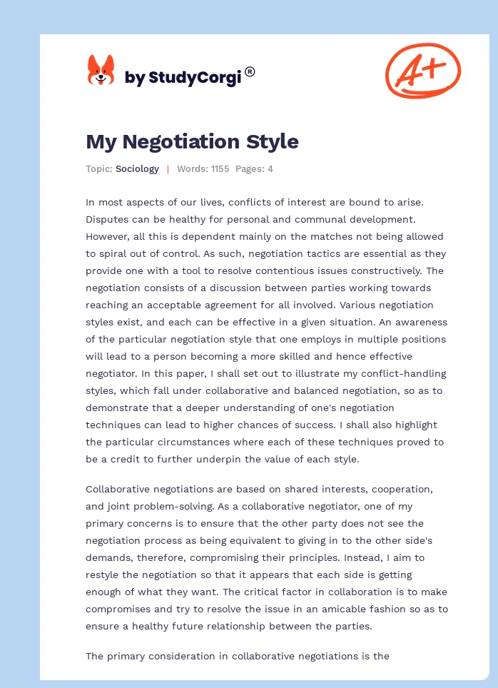 My Negotiation Style. Page 1