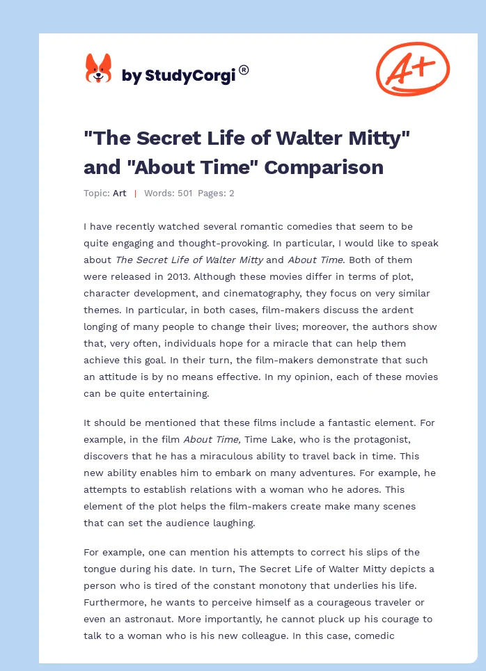 "The Secret Life of Walter Mitty" and "About Time" Comparison. Page 1
