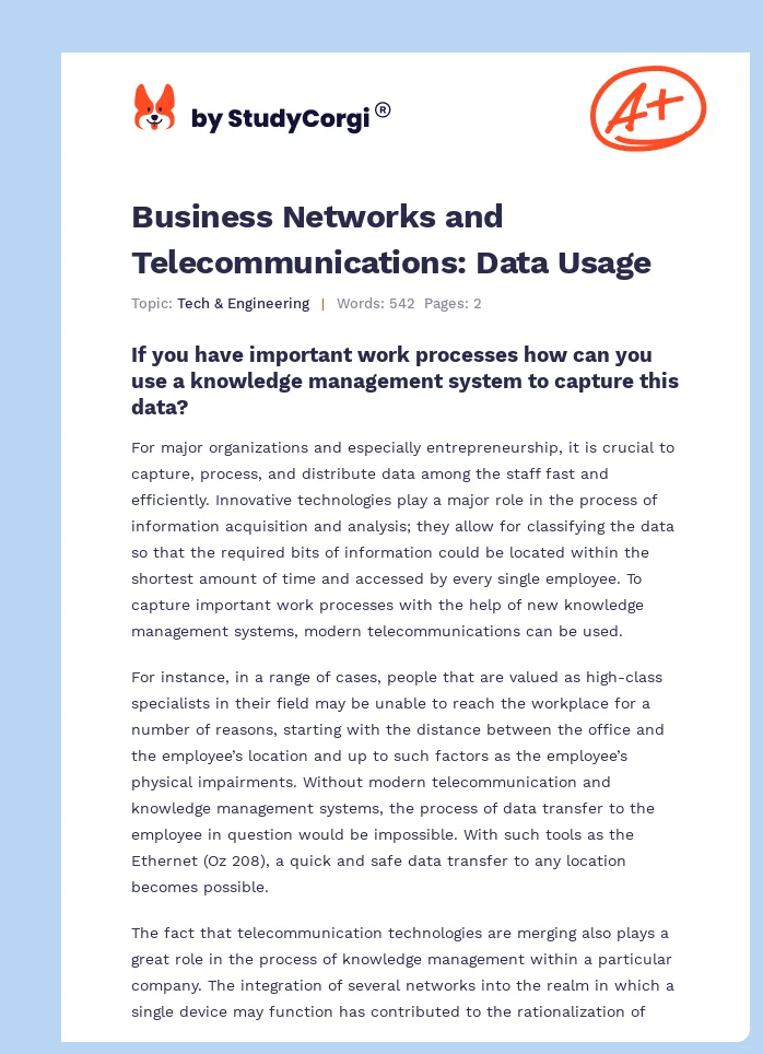 Business Networks and Telecommunications: Data Usage. Page 1
