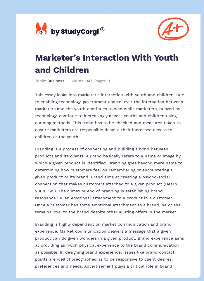 Marketer’s Interaction With Youth and Children. Page 1