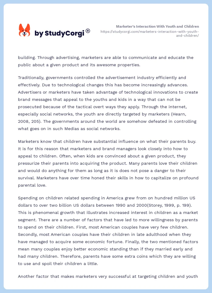Marketer’s Interaction With Youth and Children. Page 2