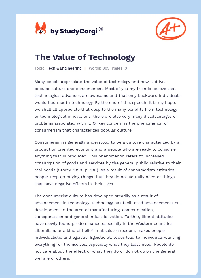 The Value of Technology. Page 1