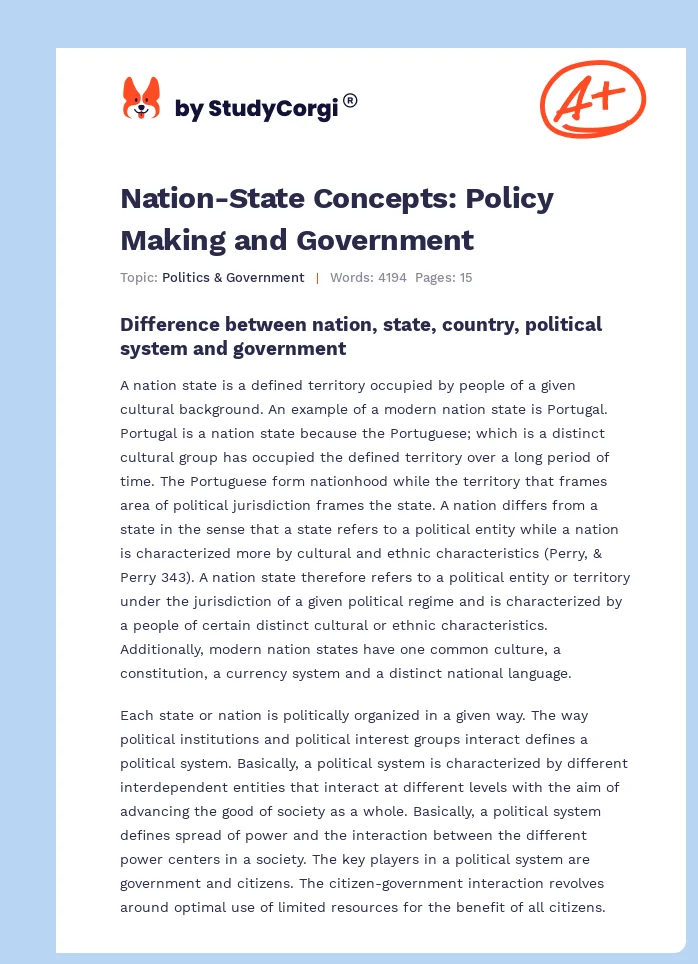 Nation-State Concepts: Policy Making and Government. Page 1
