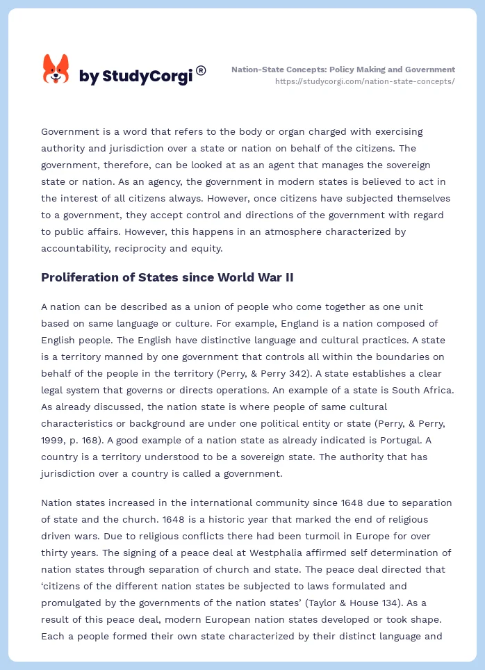 Nation-State Concepts: Policy Making and Government. Page 2
