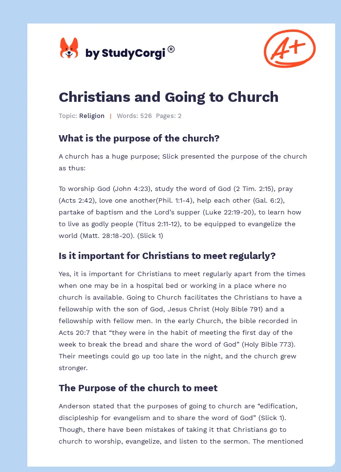 Christians and Going to Church. Page 1