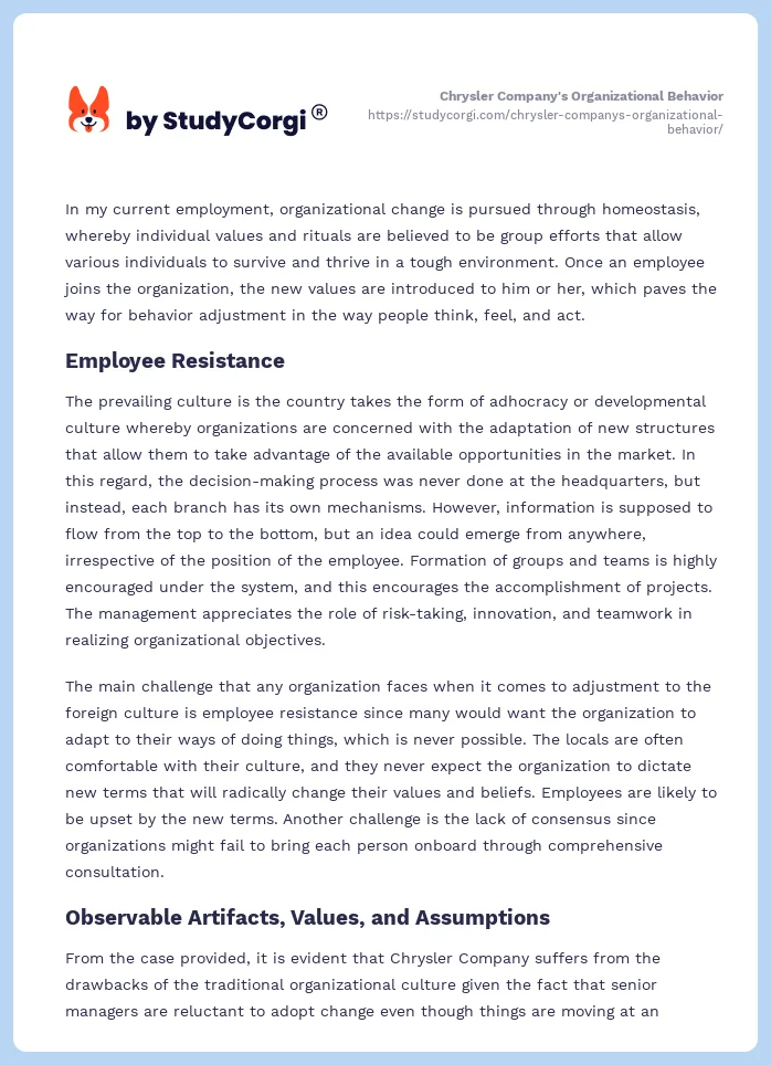 Chrysler Company's Organizational Behavior. Page 2