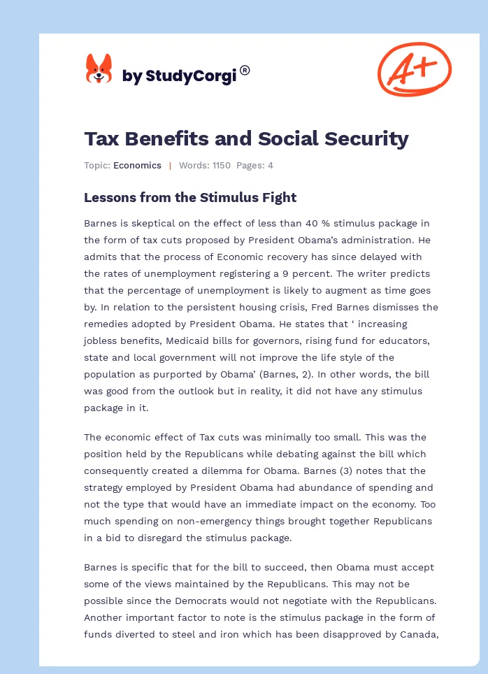 Tax Benefits and Social Security. Page 1
