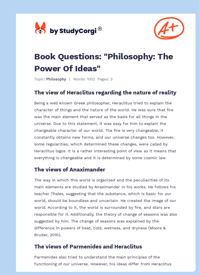 Book Questions: "Philosophy: The Power Of Ideas". Page 1