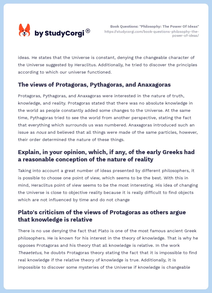 Book Questions: "Philosophy: The Power Of Ideas". Page 2
