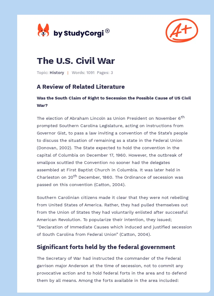 The U.S. Civil War. Page 1