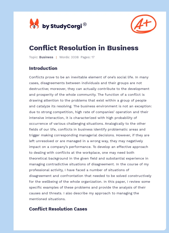 Conflict Resolution in Business. Page 1