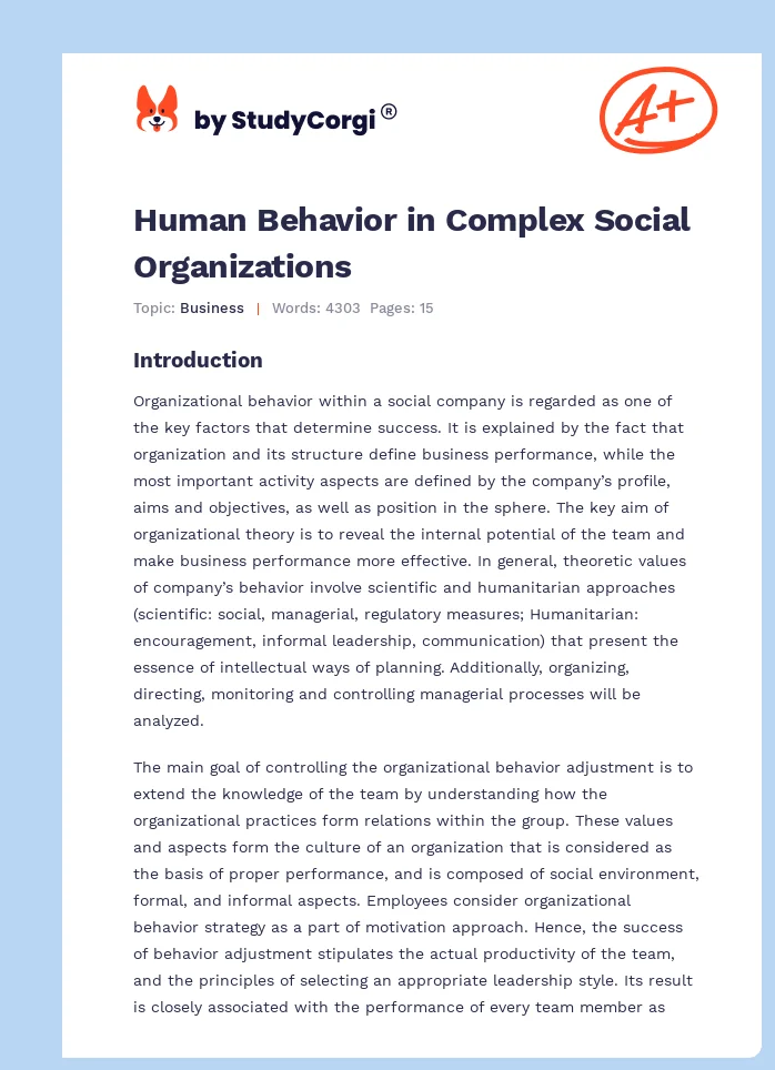 Human Behavior in Complex Social Organizations. Page 1